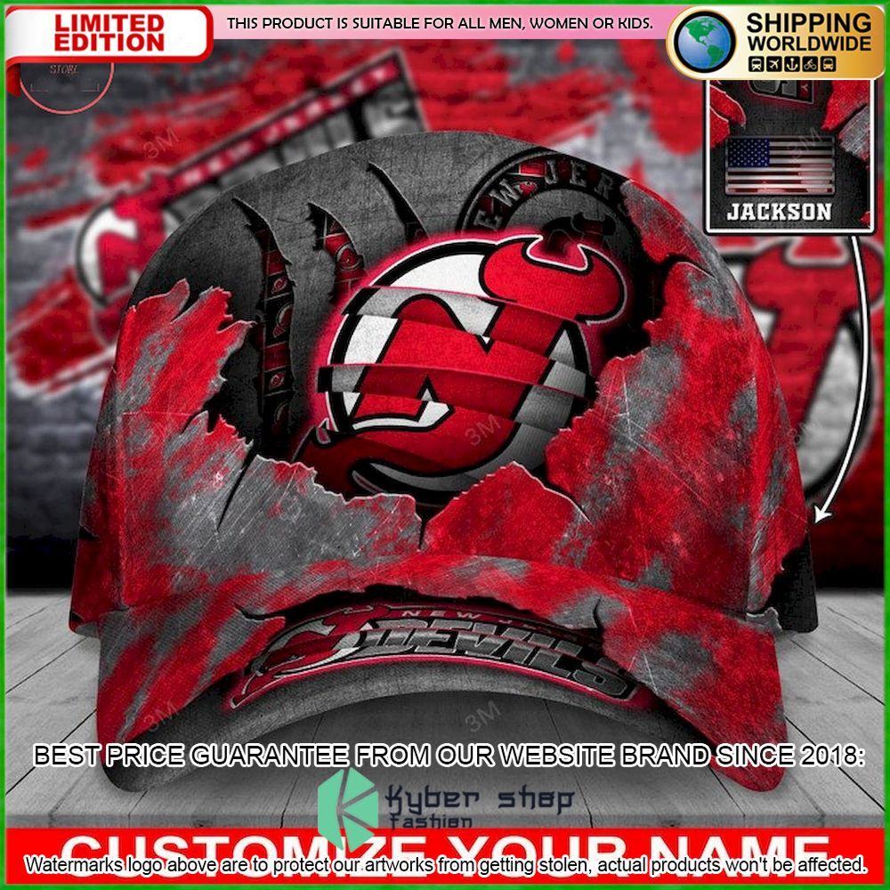 new jersey devils skull nhl custom name cap limited edition