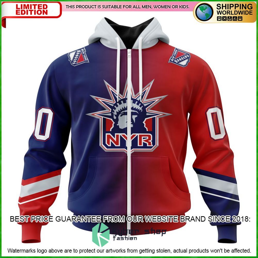 nhl new york rangers gradient personalized hoodie shirt limited edition ooiaj