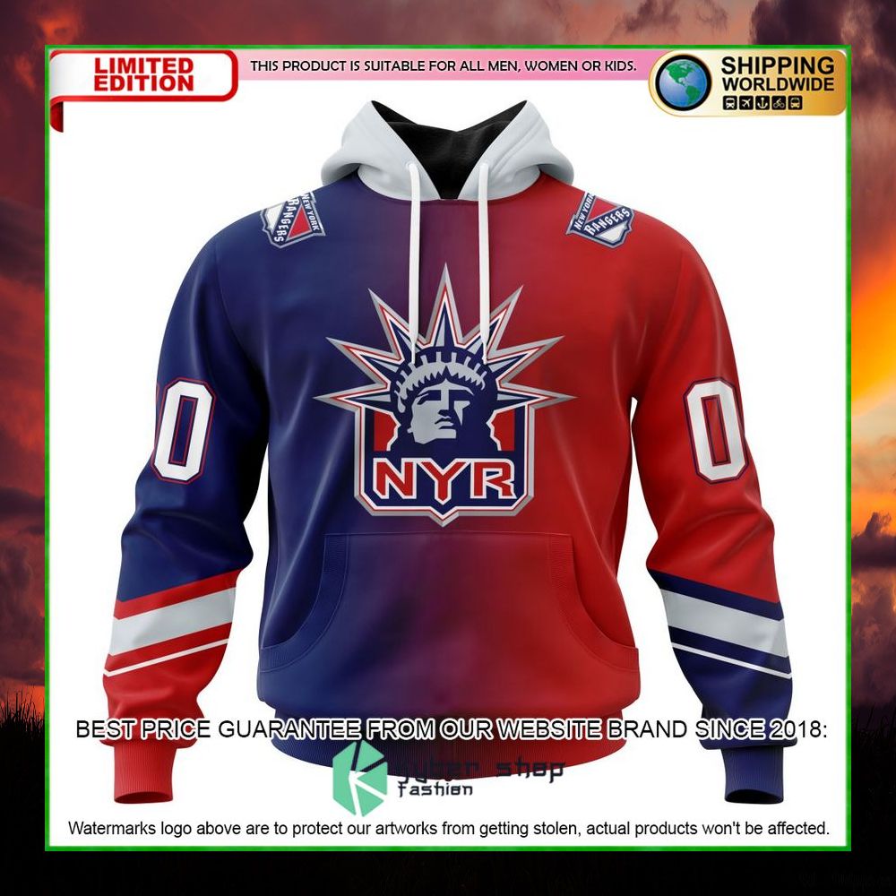 nhl new york rangers gradient personalized hoodie shirt limited edition ppl7g