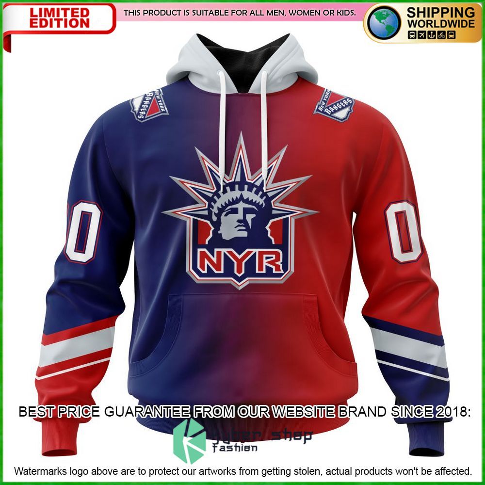 nhl new york rangers gradient personalized hoodie shirt limited edition qege1
