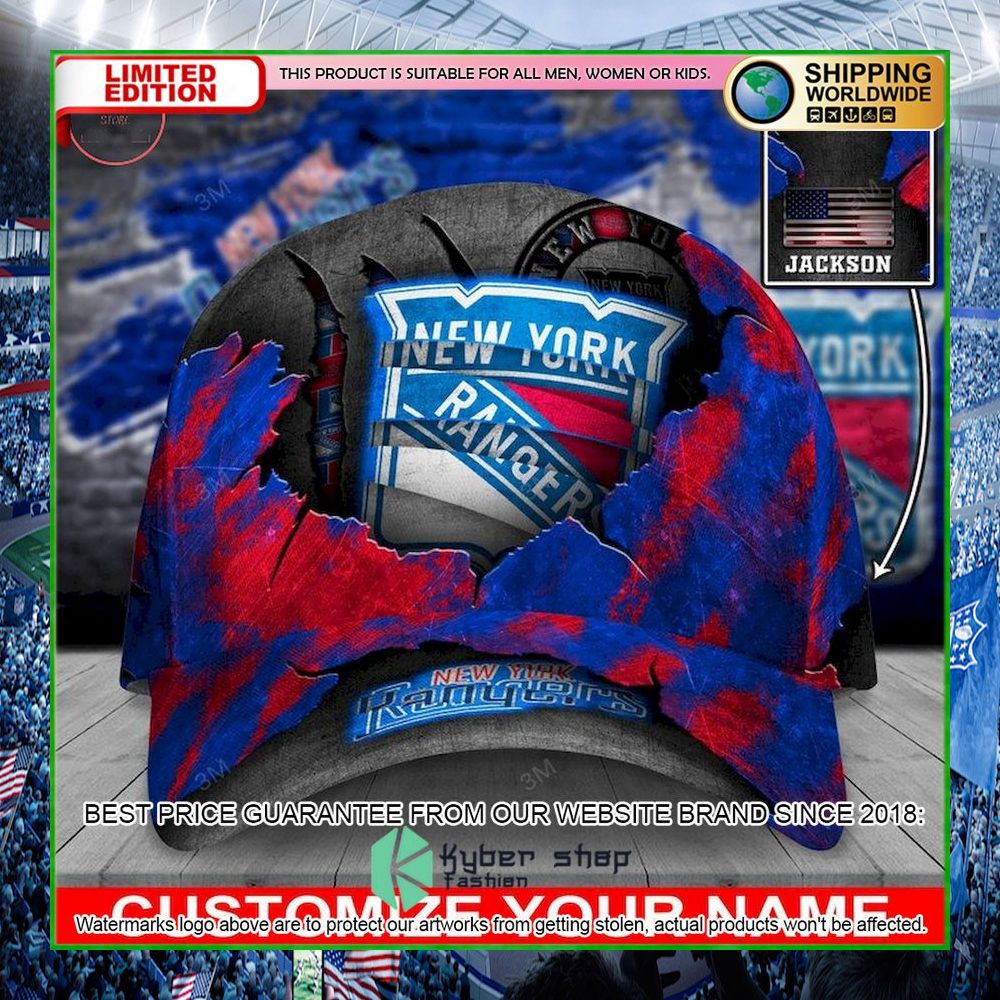 nhl new york rangers skull custom name cap limited edition 3knqe
