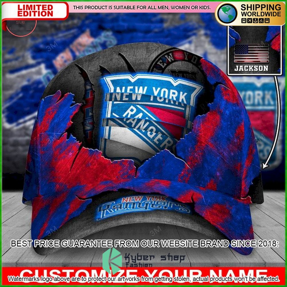 nhl new york rangers skull custom name cap limited edition 9djfk