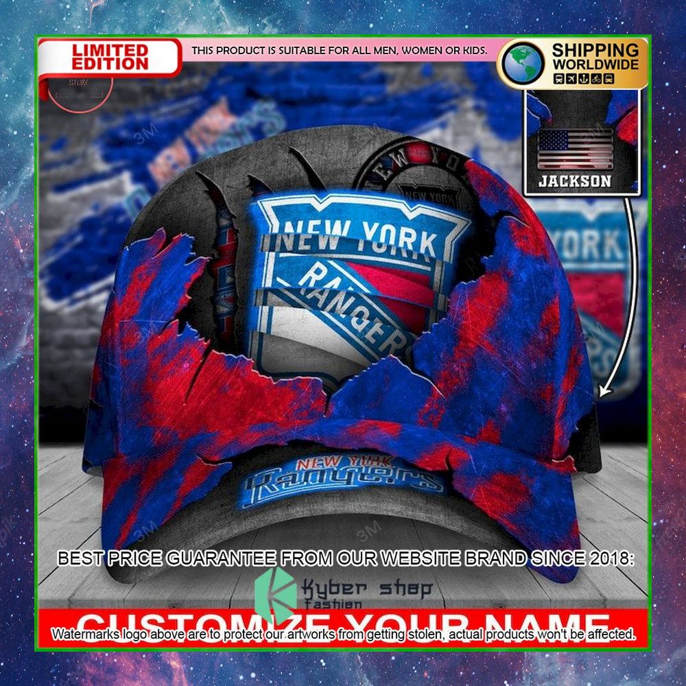 nhl new york rangers skull custom name cap limited edition mpc65