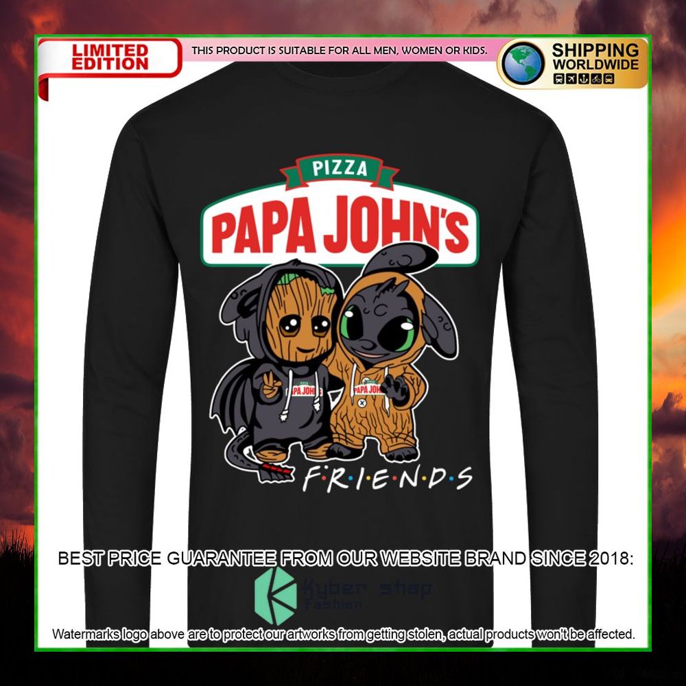 papa johns pizza baby groot stitch friends hoodie shirt limited edition 5lzks