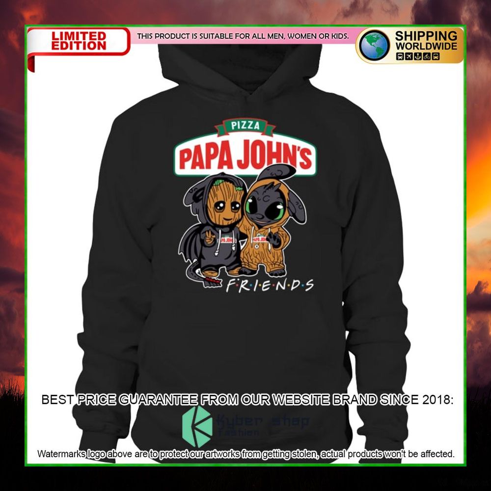 papa johns pizza baby groot stitch friends hoodie shirt limited edition q0lpq