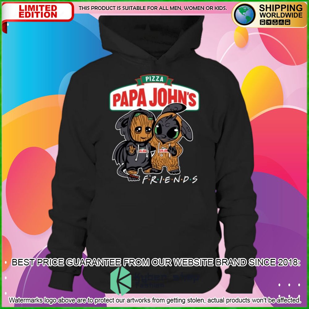 papa johns pizza baby groot stitch friends hoodie shirt limited edition q20nv
