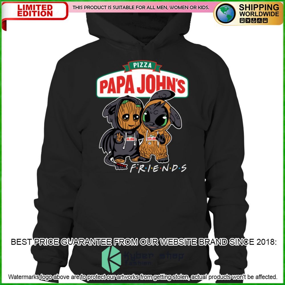 papa johns pizza baby groot stitch friends hoodie shirt limited edition rkv16