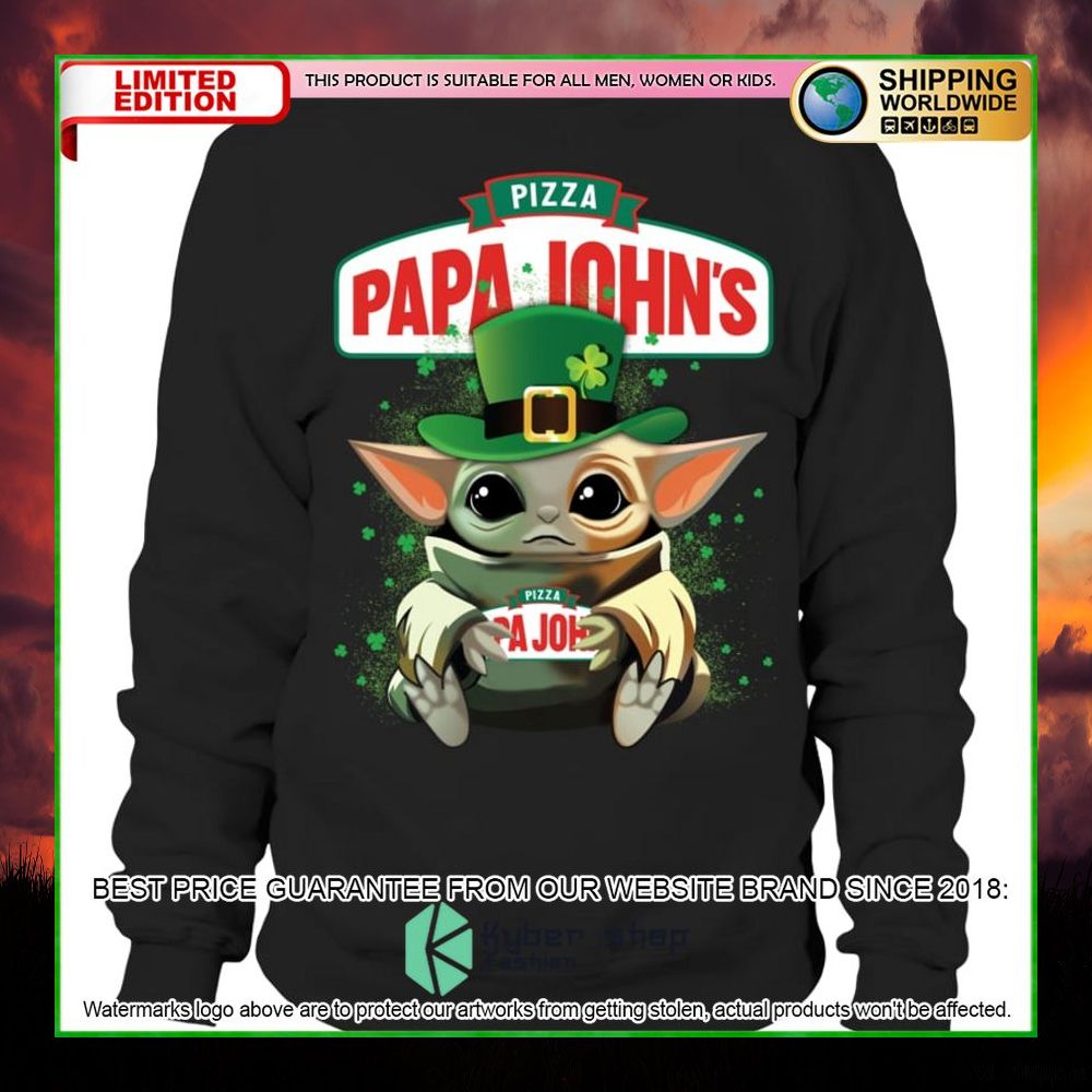 papa johns pizza baby yoda patricks day hoodie shirt limited edition blkvn