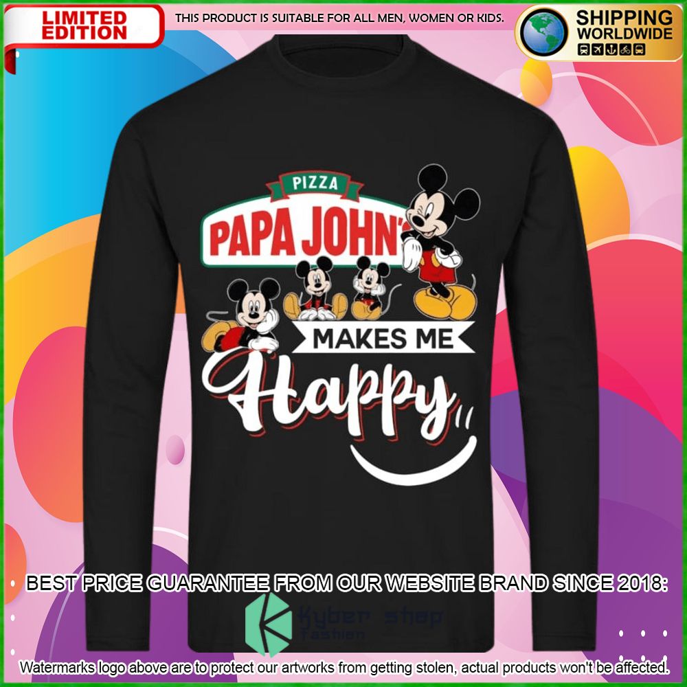 papa johns pizza mickey mouse makes me happy hoodie shirt limited edition