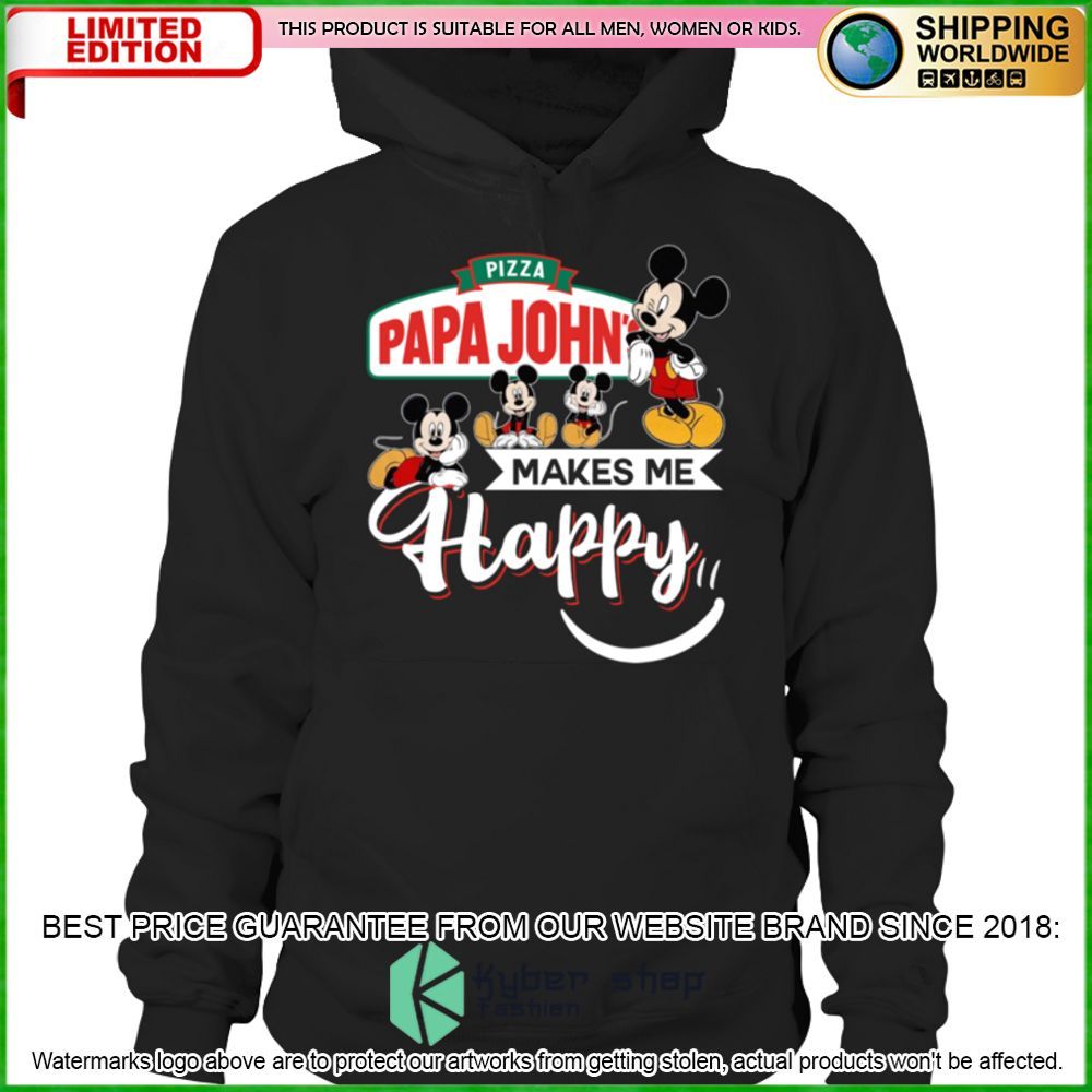 papa johns pizza mickey mouse makes me happy hoodie shirt limited edition hlqw7