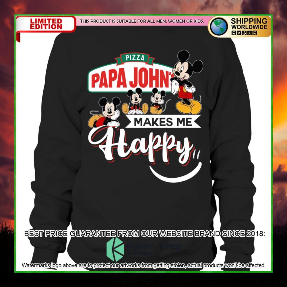 papa johns pizza mickey mouse makes me happy hoodie shirt limited edition l9lue