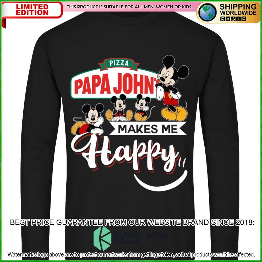 papa johns pizza mickey mouse makes me happy hoodie shirt limited edition qqtiw