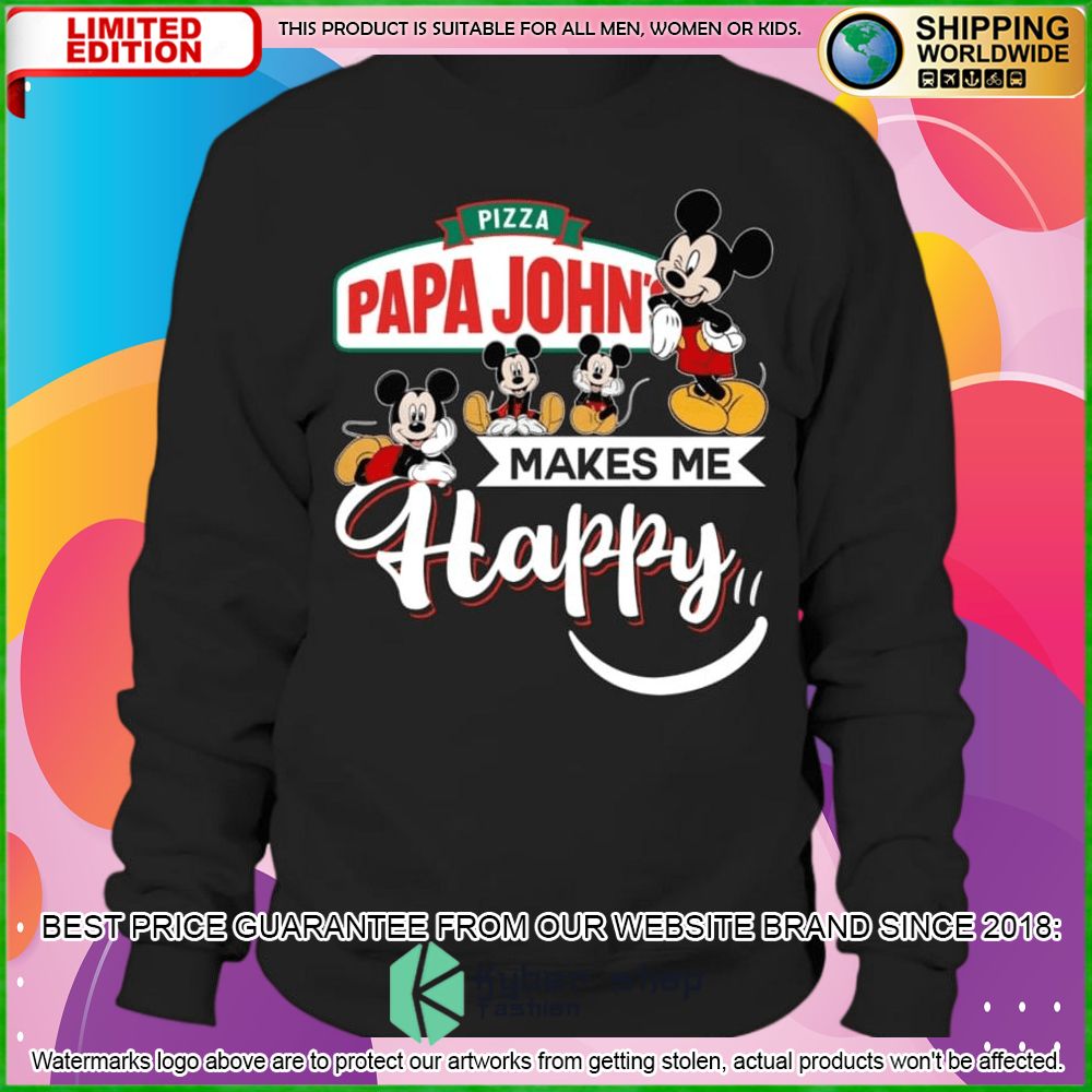 papa johns pizza mickey mouse makes me happy hoodie shirt limited edition rrqd2