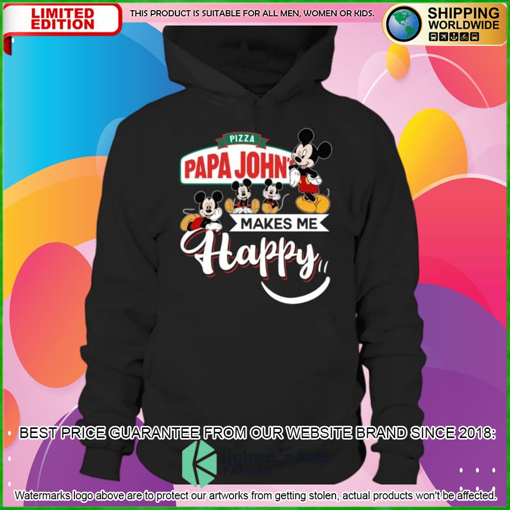 papa johns pizza mickey mouse makes me happy hoodie shirt limited edition vgpji