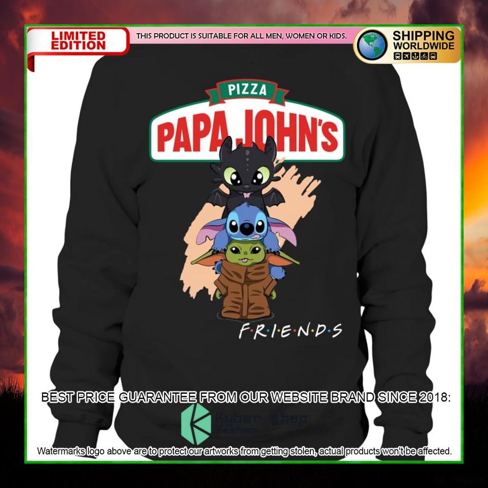 papa johns pizza toothless stitch baby yoda friends hoodie shirt limited edition fj61n