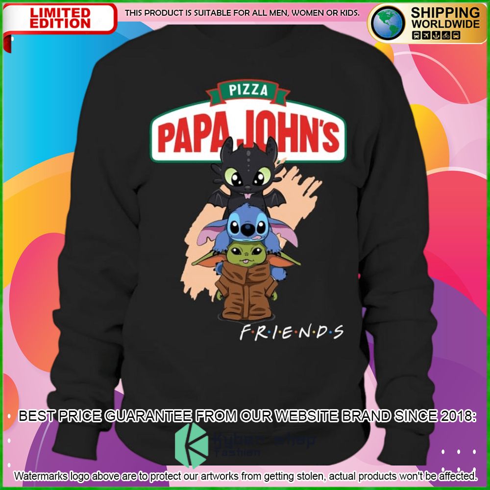 papa johns pizza toothless stitch baby yoda friends hoodie shirt limited edition n0uhy