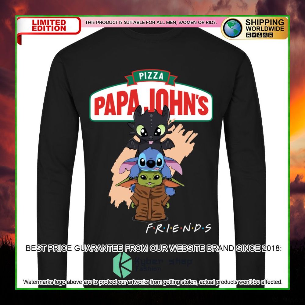 papa johns pizza toothless stitch baby yoda friends hoodie shirt limited edition upg23
