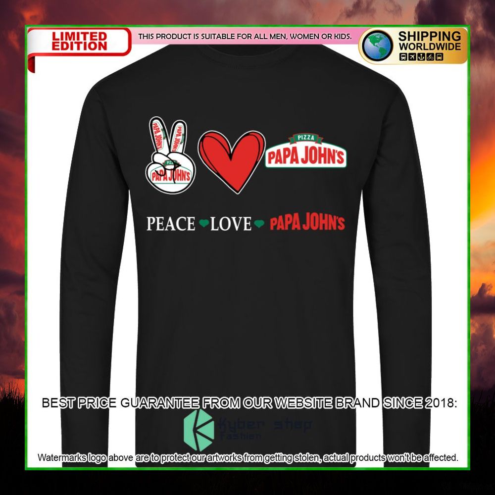peace love papa johns pizza hoodie shirt limited edition nwed3
