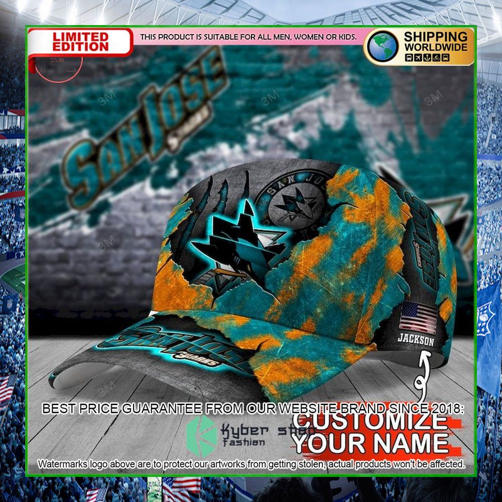 san jose sharks skull nhl custom name cap limited edition gsme3