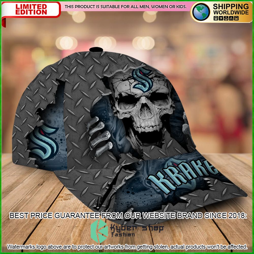 seattle kraken custom name nhl skull cap limited edition
