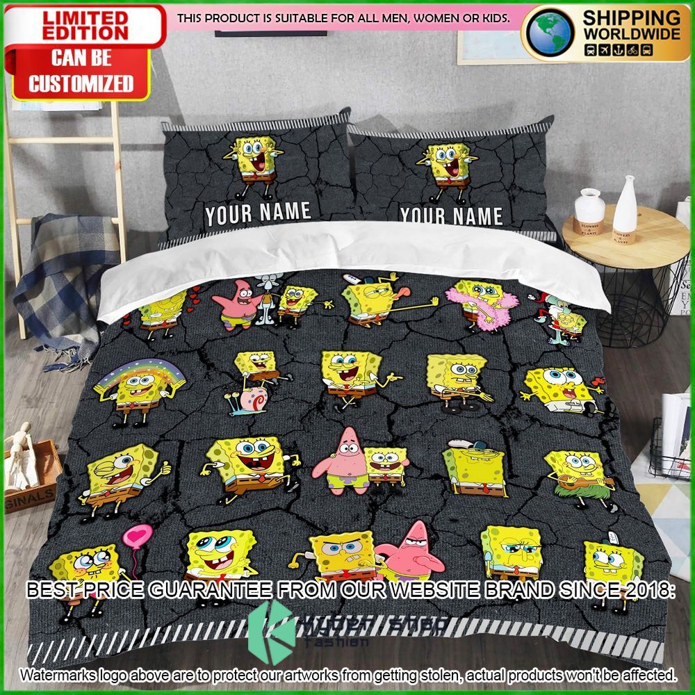 spongebob squarepants custom name crack bedding set limited edition jjfoz
