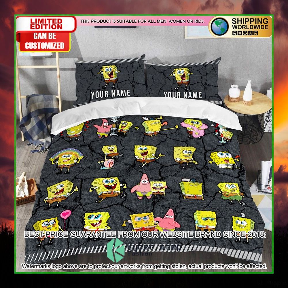 spongebob squarepants custom name crack bedding set limited edition k0lhy