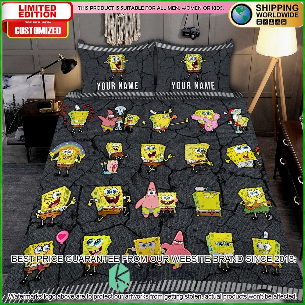 spongebob squarepants custom name crack bedding set limited edition lgt7o
