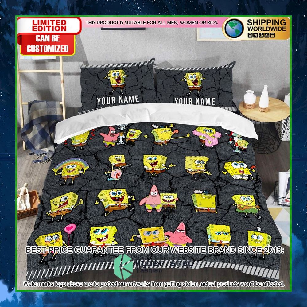 spongebob squarepants custom name crack bedding set limited edition