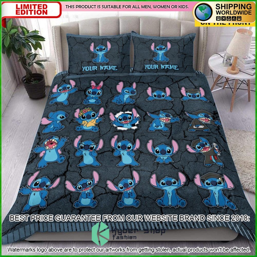 stitch cute custom name crack bedding set limited edition hggby