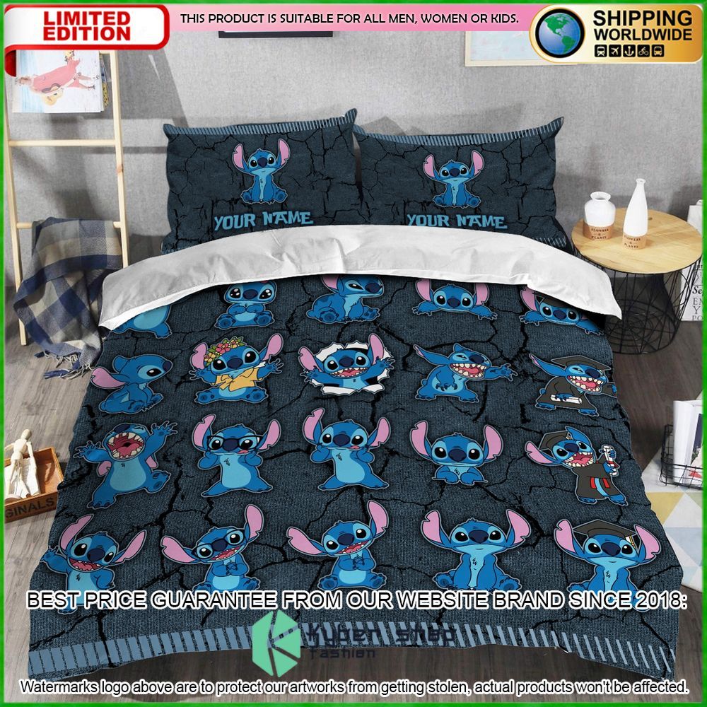 stitch cute custom name crack bedding set limited edition m76lm