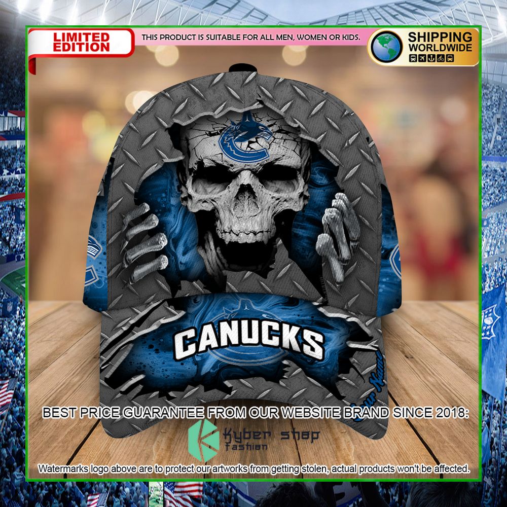 vancouver canucks custom name nhl skull cap limited edition queo4