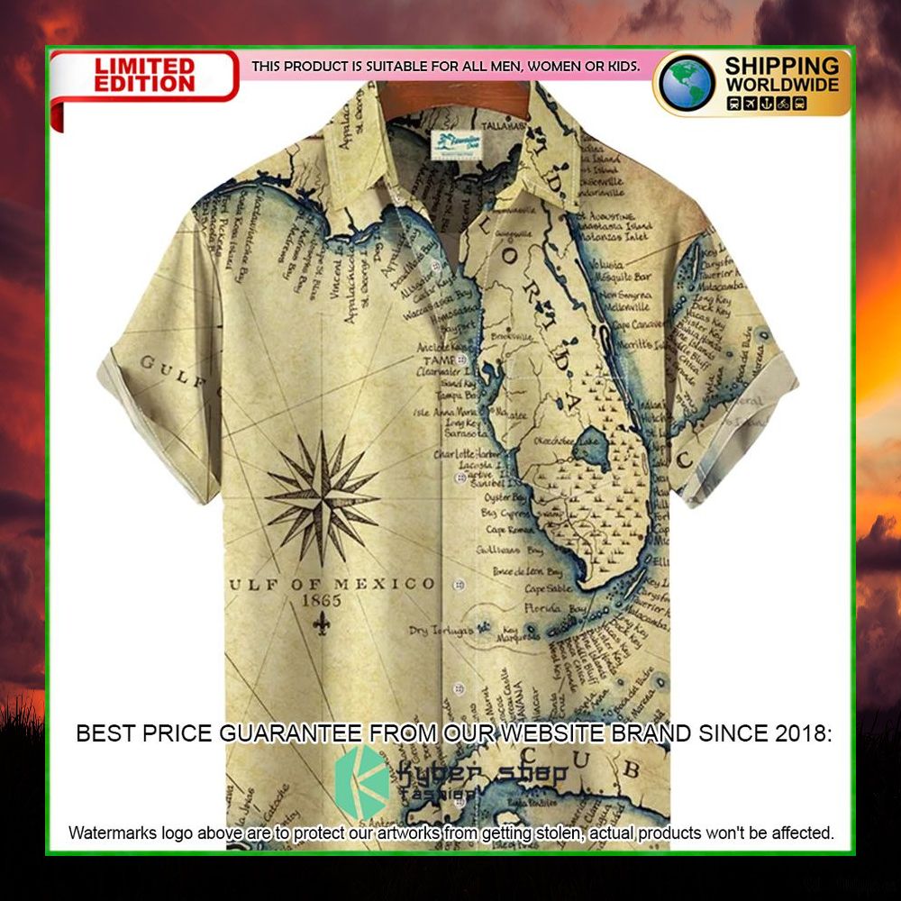 vintage florida map hawaiian shirt limited edition 7poa3