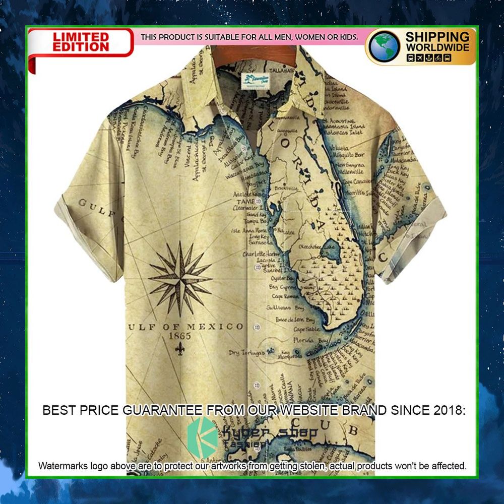 vintage florida map hawaiian shirt limited edition esan2