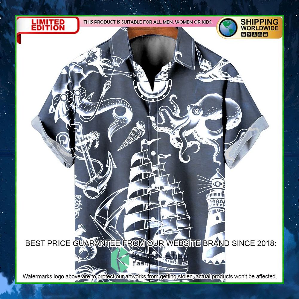vintage nautical mermaid boat hawaiian shirt limited edition zcf86